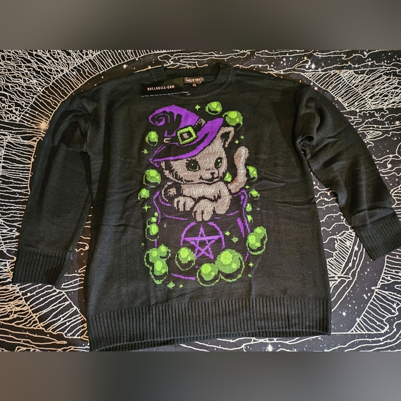 Dolls Kill Sweaters - Trickz N' Treatz Witchy Kitten Sweater